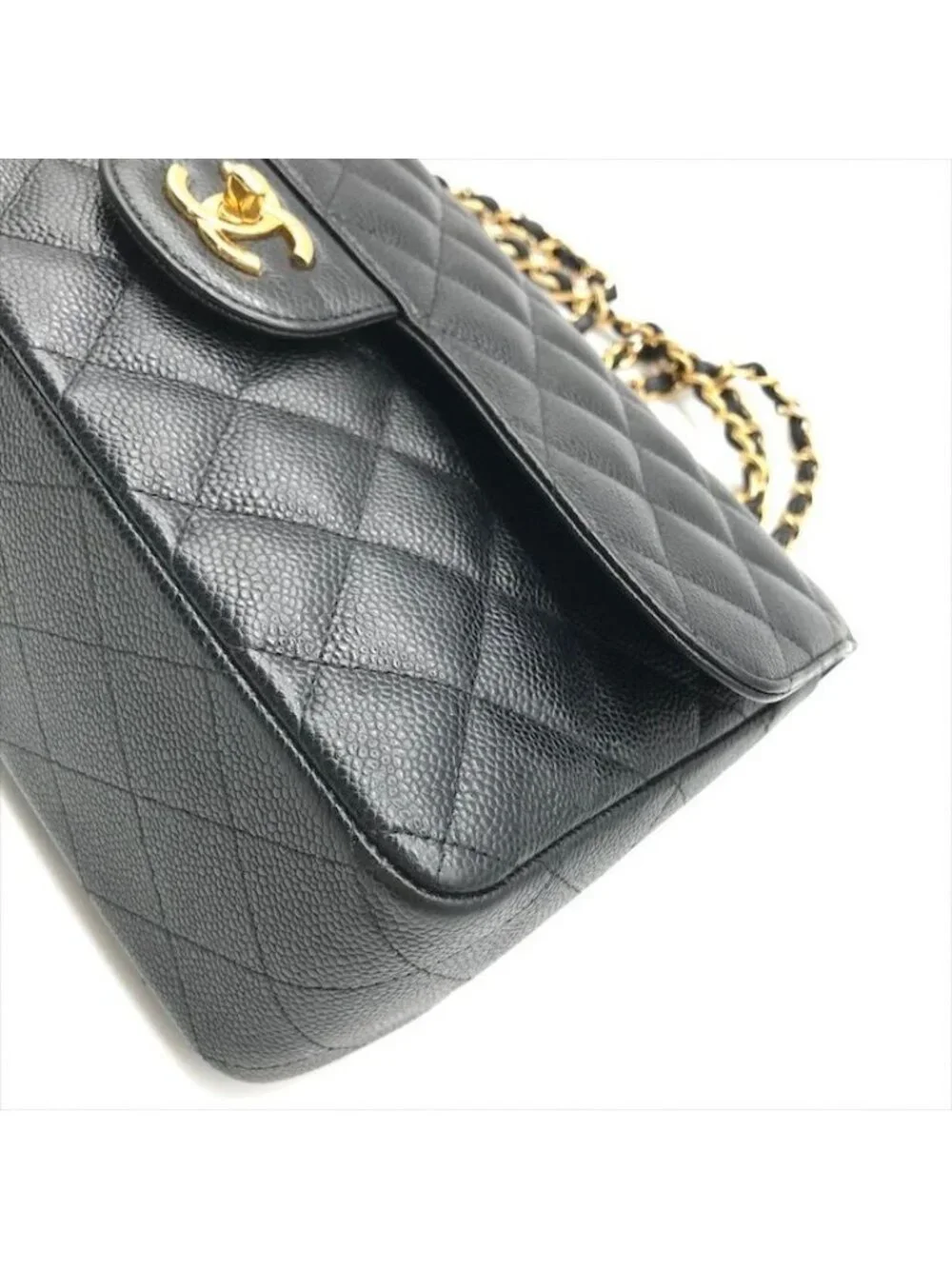 Chanel CC Logo Maxi Quilted Caviar Leather Chain Shoulder Bag Black